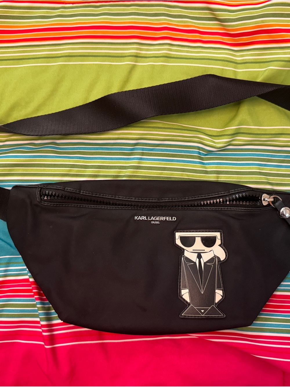 Karl Lagerfeld Black Logo Patch Belt Bag with Character Patch